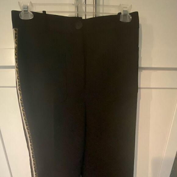 Zara Basic Cropped Wide Leg Black Pants Side Stripe with ZARA repeated Size L - Picture 1 of 13